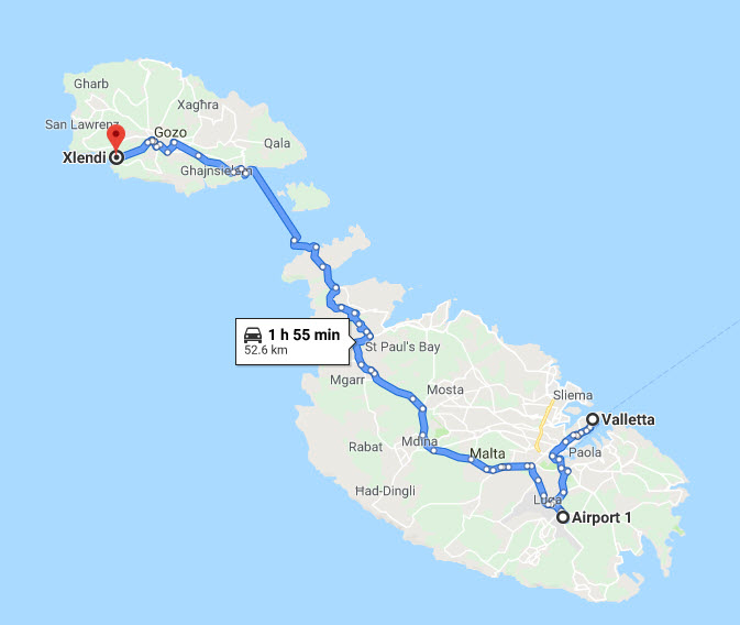 map-Valletta to Xlendi